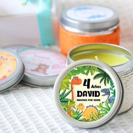 Vela personalizada aromática "Dinosaurios" detalles cumpleaños - Velas personalizadas de cumpleaños