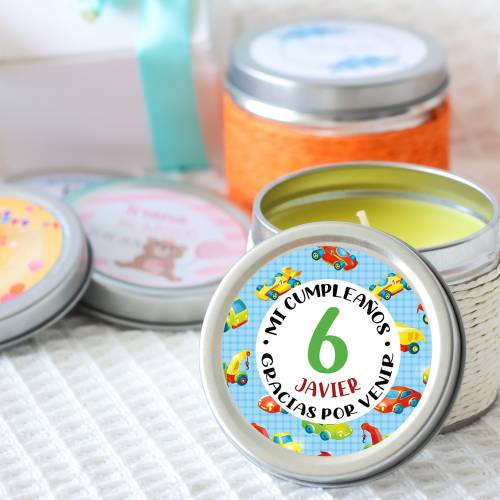 Vela personalizada aromática "Transportes" detalles cumpleaños - Velas personalizadas de cumpleaños