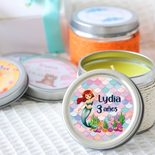 Vela personalizada aromática "Sirenas" detalles cumpleaños - Velas personalizadas de cumpleaños
