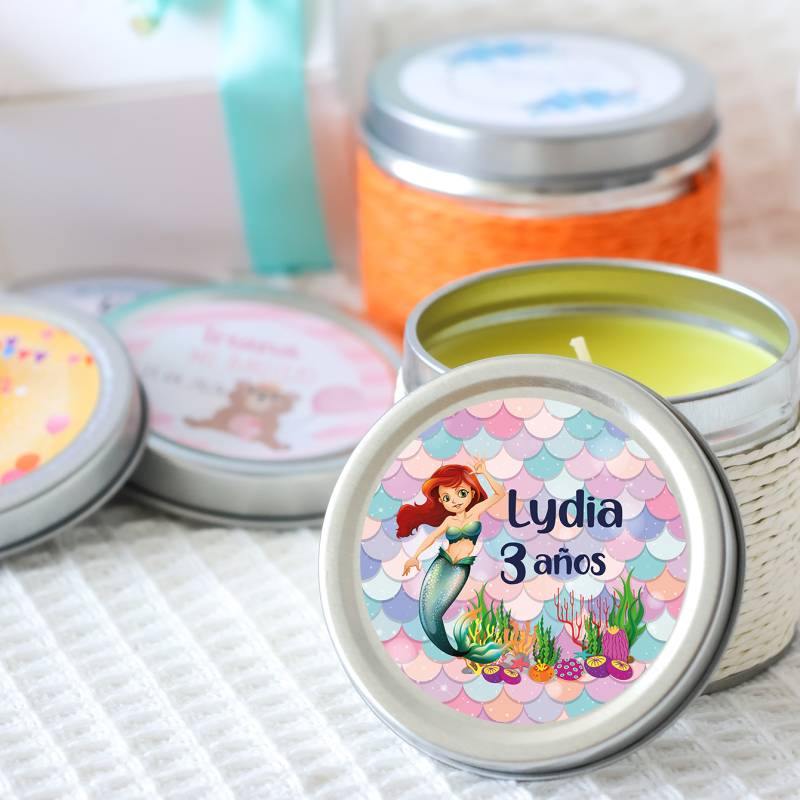 Vela personalizada aromática "Sirenas" detalles cumpleaños - Velas personalizadas de cumpleaños