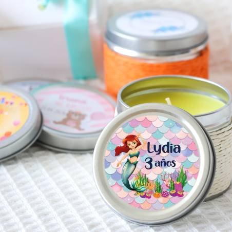 Vela personalizada aromática "Sirenas" detalles cumpleaños - Velas personalizadas de cumpleaños