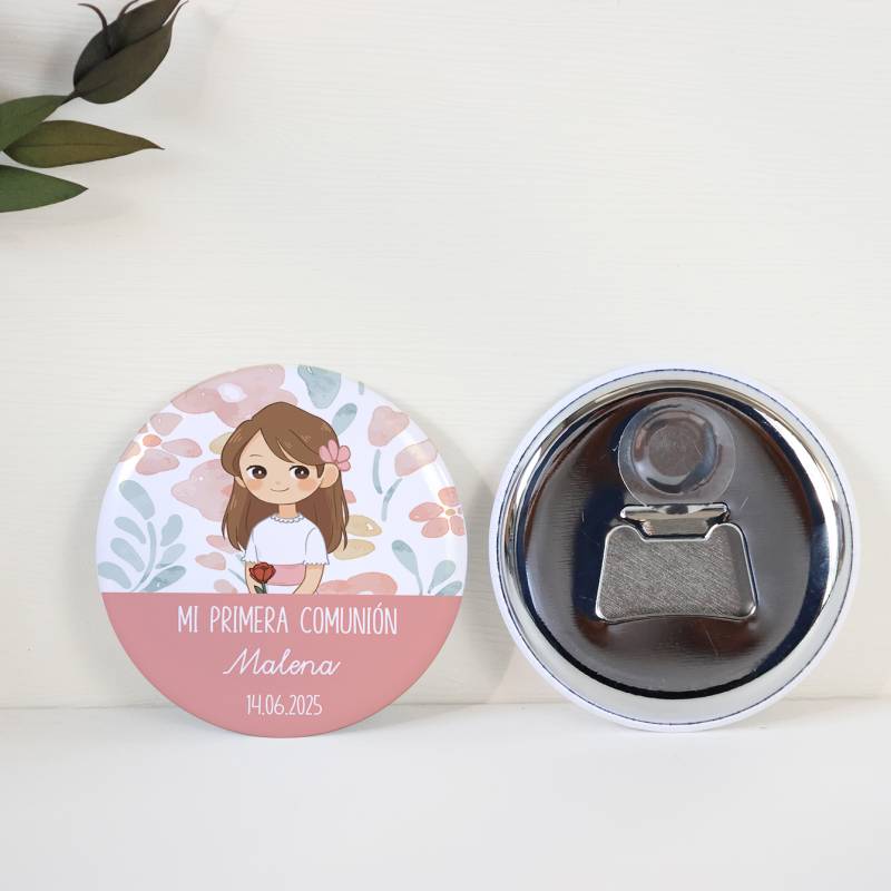 Abridor con imán personalizado "Flores" detalles comunión - Abridor Imán Personalizado Comunión