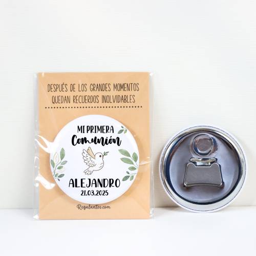 Abridor con imán personalizado "Paloma" detalles comunión - Abridor Imán Personalizado Comunión