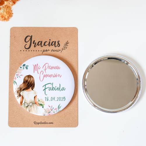 Espejo personalizado chapa "Acuarela Niña" Detalles comunión - Chapas Espejos Personalizados Comunión