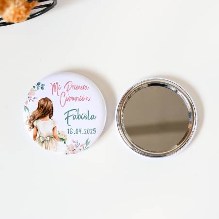 Espejo personalizado chapa "Acuarela Niña" Detalles comunión - Chapas Espejos Personalizados Comunión