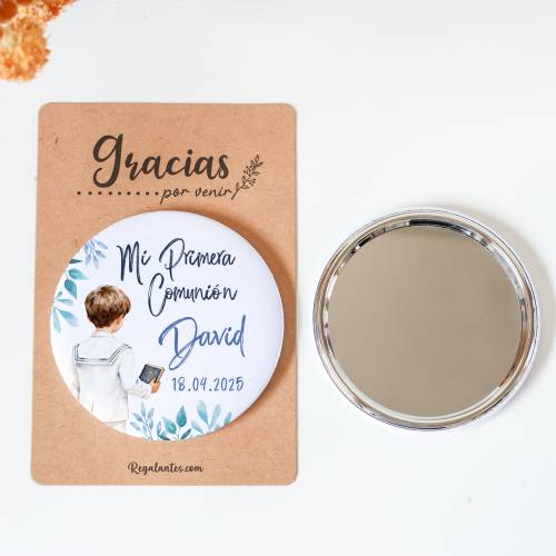 Espejo personalizado chapa "Acuarela Niño" Detalles comunión - Chapas Espejos Personalizados Comunión