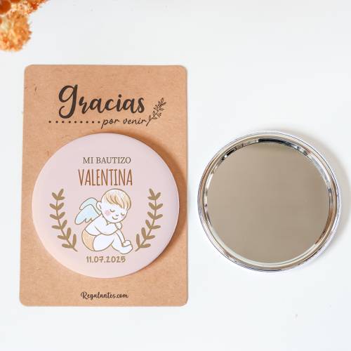 Espejo personalizado chapa "Ángel" Detalles bautizo - Chapas Espejos Personalizados Bautizo