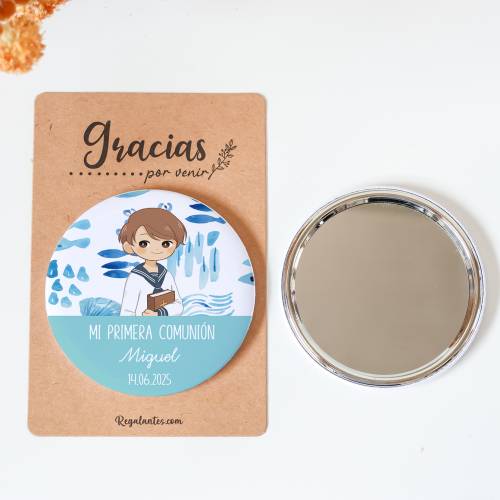 Espejo personalizado chapa "Océano" Detalles comunión - Chapas Espejos Personalizados Comunión