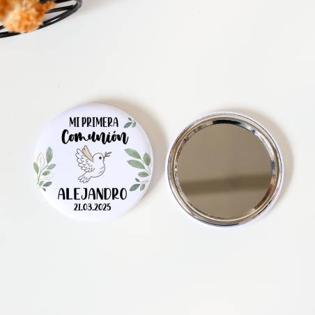 Espejo personalizado chapa "Paloma" Detalles comunión - Chapas Espejos Personalizados Comunión