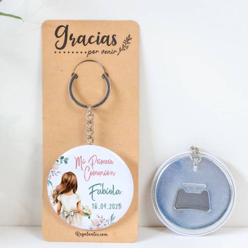 Llavero con abridor personalizado "Acuarela Niño" Detalles de comunión - Llaveros Abrebotellas Personalizados Comunión