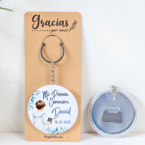 Llavero con abridor personalizado "Acuarela Niño" Detalles de comunión - Llaveros Abrebotellas Personalizados Comunión