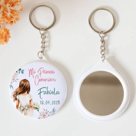 Llavero con espejo personalizado "Acuarela Niña" Detalles comunión - Llaveros Espejos Personalizados Comunión
