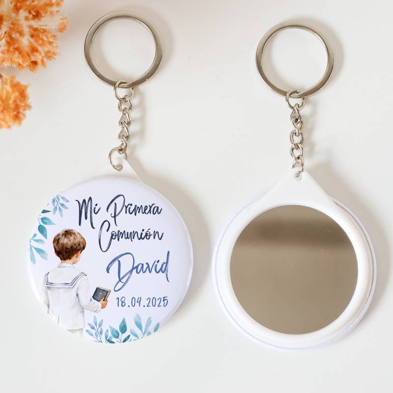 Llavero con espejo personalizado "Acuarela Niño" Detalles comunión - Llaveros Espejos Personalizados Comunión