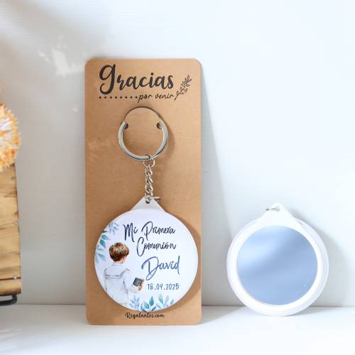 Llavero con espejo personalizado "Acuarela Niño" Detalles comunión - Llaveros Espejos Personalizados Comunión