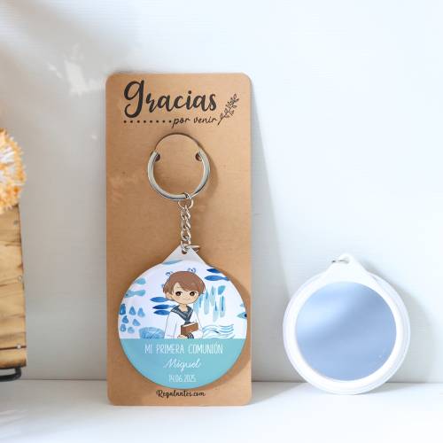 Llavero con espejo personalizado "Oceáno" Detalles comunión - Llaveros Espejos Personalizados Comunión