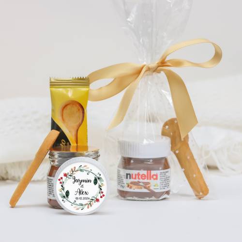 Mini Nutella personalizada 25 g con galleta "Ágape" Detalles boda - Detalles gourmet personalizados bautizo