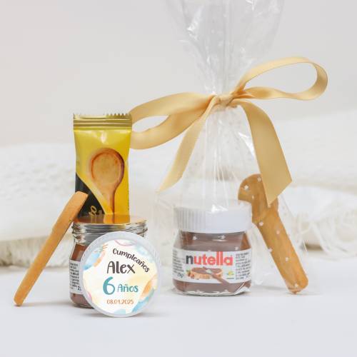 Mini Nutella personalizada 25 g con galleta "Colores" Detalles cumpleaños - Detalles gourmet personalizados de cumpleaños