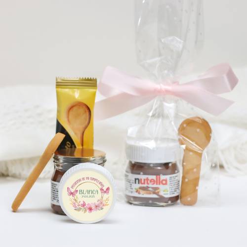 Mini Nutella personalizada 25 g con galleta "Mariposa" Detalles cumpleaños - Detalles gourmet personalizados bautizo