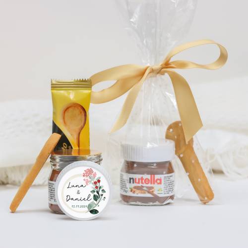 Mini Nutella personalizada 25 g con galleta "Amor" Detalles boda - Detalles gourmet personalizados de boda