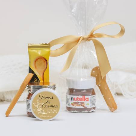Mini Nutella personalizada 25 g con galleta "Bodas de oro" Detalles boda - Detalles gourmet personalizados de boda