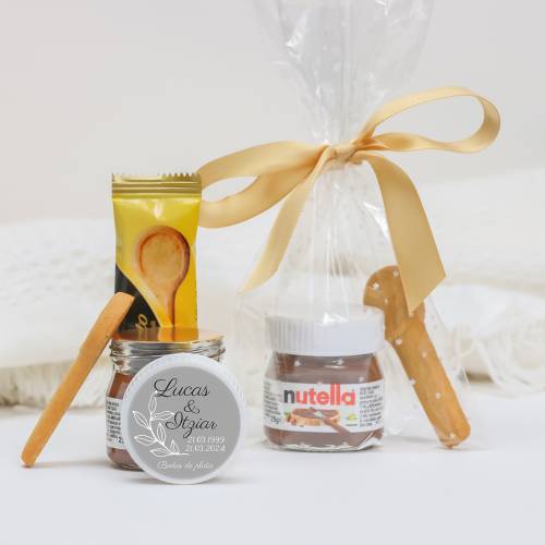 Mini Nutella personalizada 25 g con galleta "Bodas de plata" Detalles boda - Detalles gourmet personalizados de boda