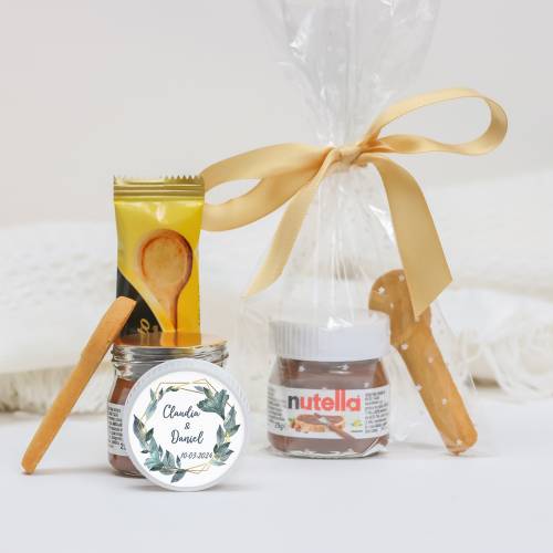 Mini Nutella personalizada con galleta "Selva" Detalles boda - Detalles gourmet personalizados de boda