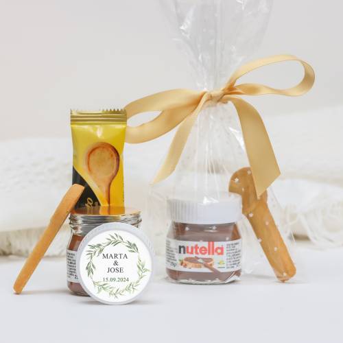 Mini Nutella personalizada con galleta "Sun" Detalles boda - Detalles gourmet personalizados de boda