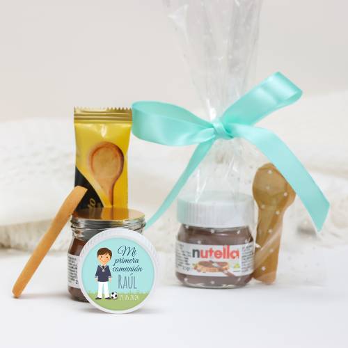 Mini Nutella personalizada con galleta "Fútbol" Detalles comunión - Detalles gourmet personalizados de comunión