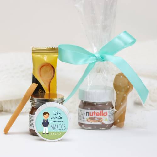 Mini Nutella personalizada con galleta "Marcos" Detalles comunión - Detalles gourmet personalizados de comunión