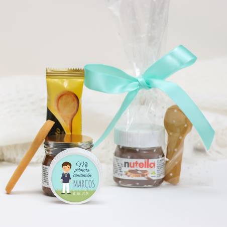 Mini Nutella personalizada con galleta "Marcos" Detalles comunión - Detalles gourmet personalizados de comunión