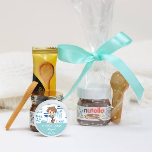 Mini Nutella personalizada con galleta "Océano" Detalles comunión - Detalles gourmet personalizados de comunión