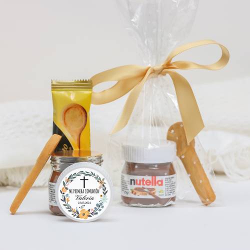 Mini Nutella personalizada con galleta "Valeria" Detalles comunion - Detalles gourmet personalizados de comunión