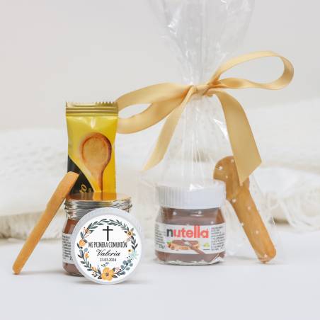 Mini Nutella personalizada con galleta "Valeria" Detalles comunion - Detalles gourmet personalizados de comunión
