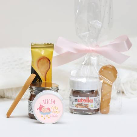 Mini Nutella personalizada con galleta "Dreams" Detalles bautizo - Detalles gourmet personalizados bautizo