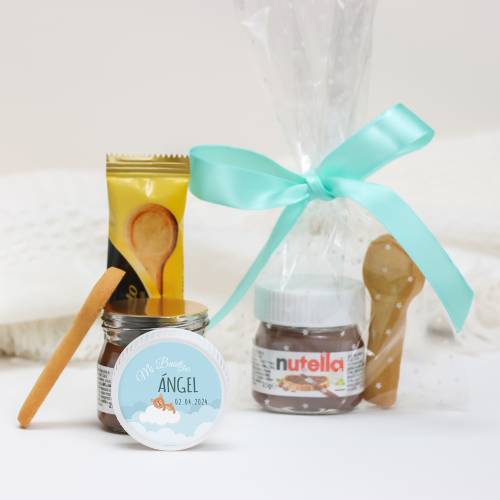 Mini Nutella personalizada con galleta "Nube" Detalles bautizo - Detalles gourmet personalizados bautizo