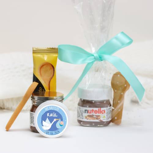 Mini Nutella personalizada con galleta "Raúl" Detalles bautizo - Detalles gourmet personalizados bautizo