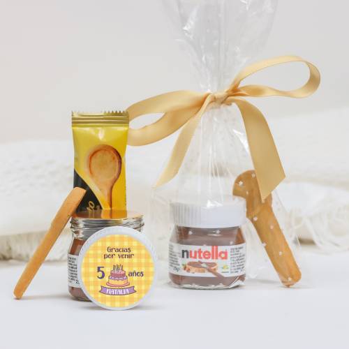 Mini Nutella personalizada con galleta "Tarta" Detalles cumpleaños - Detalles gourmet personalizados de cumpleaños