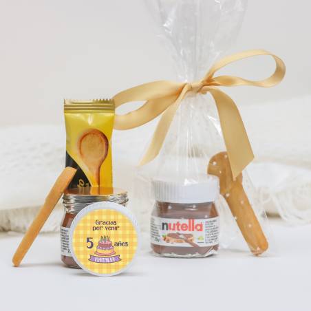 Mini Nutella personalizada con galleta "Tarta" Detalles cumpleaños - Detalles gourmet personalizados de cumpleaños