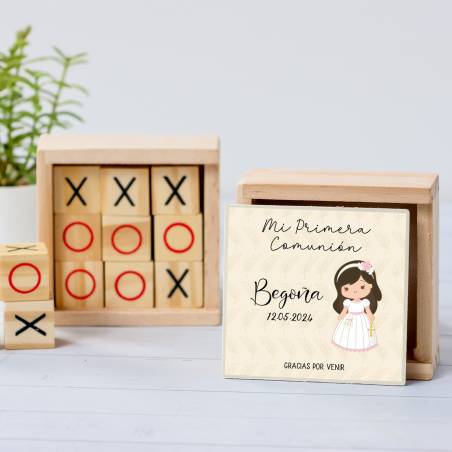 Juego 3 en raya personalizado con pegatina "Beige Niña" Detalles invitados comunión - Juegos personalizados de comunión
