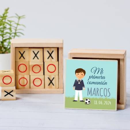Juego 3 en raya personalizado con pegatina "Fútbol" Detalles invitados comunión - Juegos personalizados de comunión