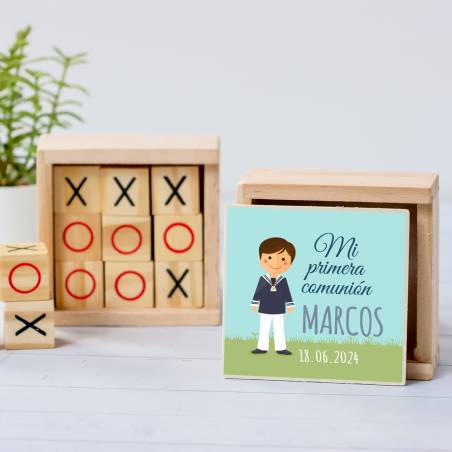 Juego 3 en raya personalizado con pegatina "Marcos" Detalles invitados comunión - Juegos personalizados de comunión