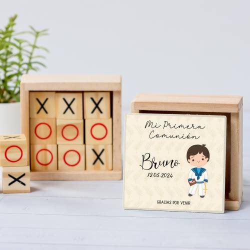 Juego 3 en raya personalizado con pegatina "Beige Niño" Detalles invitados comunión - Juegos personalizados de comunión