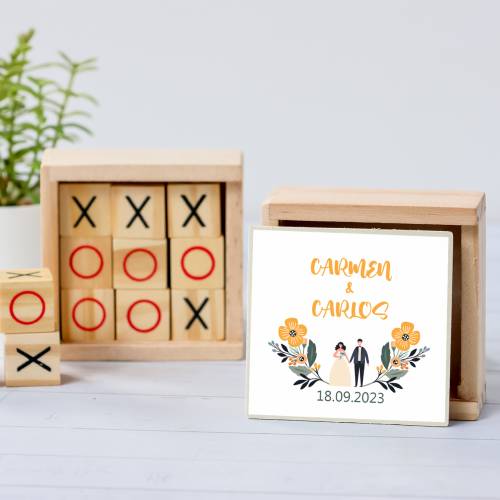 Juego 3 en raya personalizado con pegatina "Girasol" Detalles invitados boda - Juegos personalizados de boda
