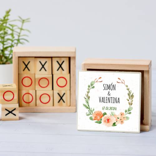 Juego 3 en raya personalizado con pegatina "Macedonia" Detalles invitados boda - Juegos personalizados de boda