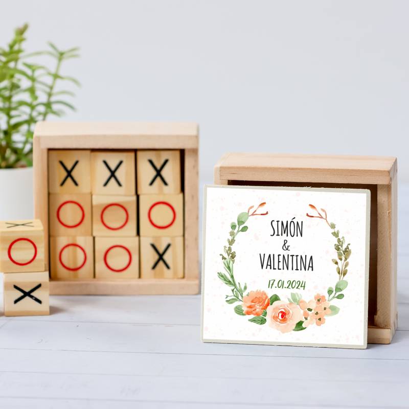 Juego 3 en raya personalizado con pegatina "Macedonia" Detalles invitados boda - Juegos personalizados de boda
