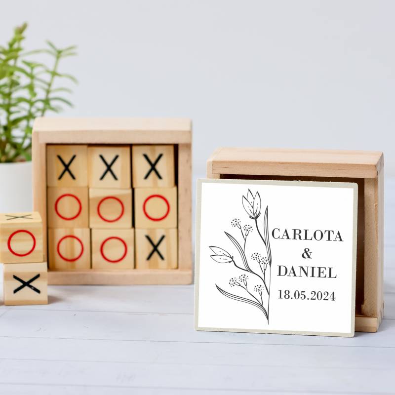 Juego 3 en raya personalizado con pegatina "Mitad y Mitad" Detalles invitados boda - Juegos personalizados de boda