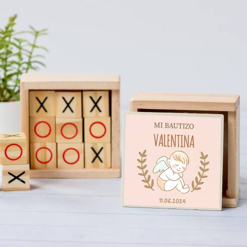 Juego 3 en raya personalizado con pegatina "Ángel" Detalles invitados bautizo - Juegos personalizados de bautizo