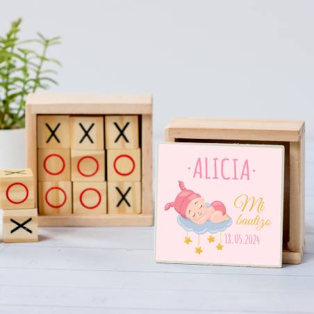 Juego 3 en raya personalizado con pegatina "Dreams" Detalles invitados bautizo - Juegos personalizados de bautizo