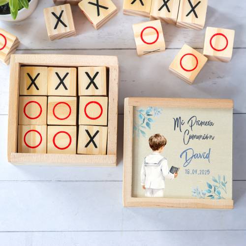 Juego 3 en raya personalizado con grabación "Alonso" Detalles invitados comunión - Juegos personalizados de comunión