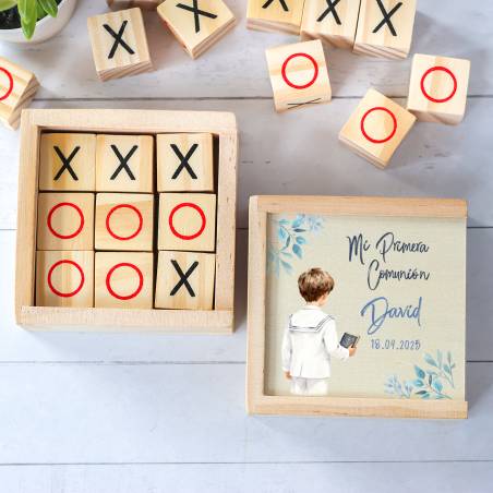 Juego 3 en raya personalizado con grabación "Alonso" Detalles invitados comunión - Juegos personalizados de comunión
